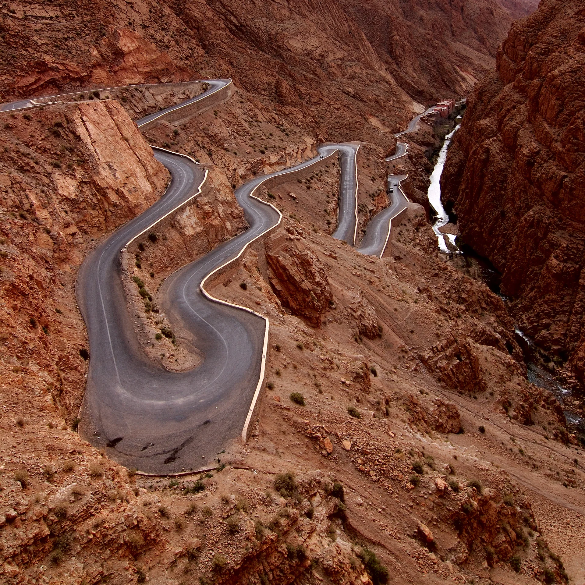 Hairpin bends on the road through the Dadès Gorges.